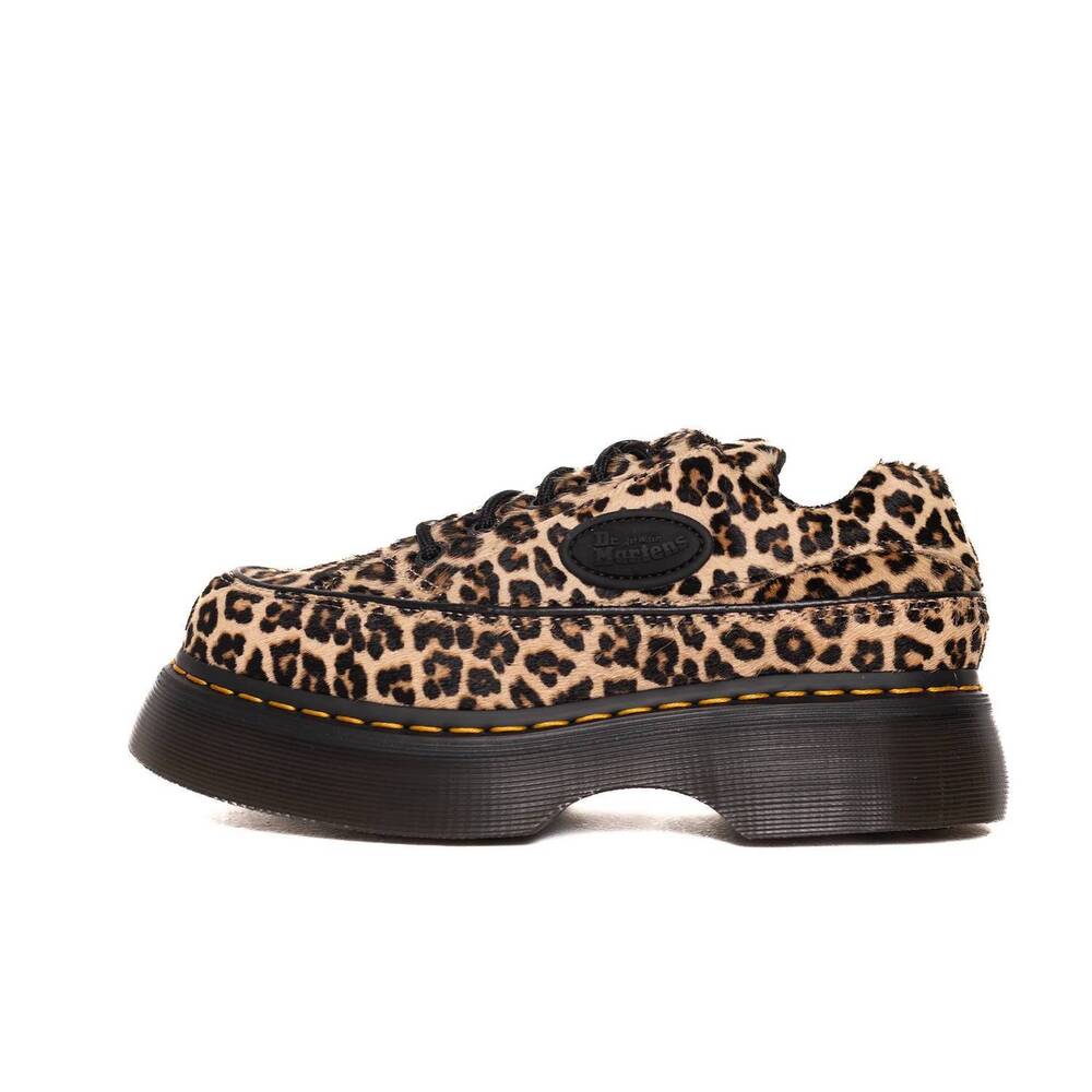 NEW DR. MARTENS women's buzz 5 eye shoe in light tan mini leopard spot hair - Picture 1 of 5